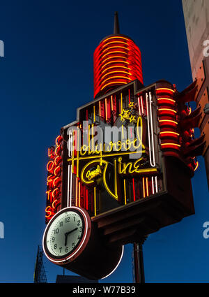 A neon sign from Hollywood and Vine in Hollywood, Los Angeles, California Physical description: 1 photograph : digital, tiff file, color.  Notes: Title, date, and keywords provided by the photographer.; Stock Photo