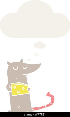 cartoon mouse with cheese with thought bubble in retro style Stock Vector