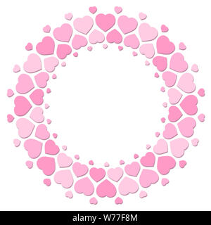 Pink hearts forming a round frame with blank center. Illustration on white background. Stock Photo