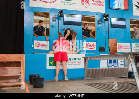 World Sheep Shearing Championships France 2019 Wool Handlers Stock Photo