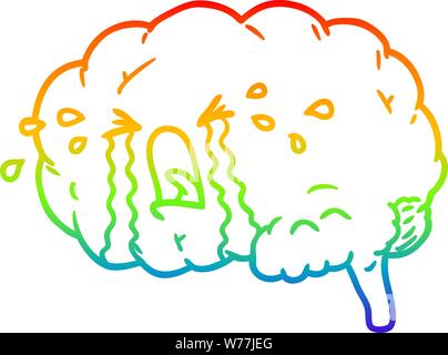 rainbow gradient line drawing of a cartoon brain crying Stock Vector