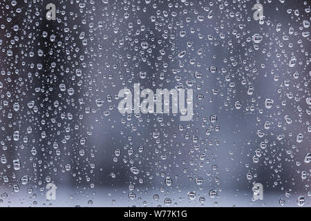 Water drops on a grey glass textured Stock Photo