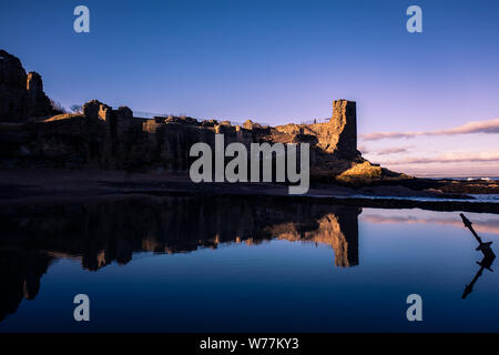 A beautiful view of St Andrews Castle Ruins from below. Stock Photo