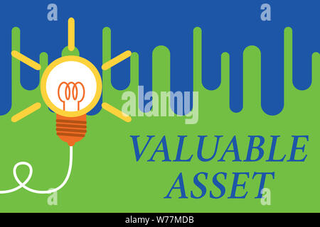Handwriting text Valuable Asset. Conceptual photo Your most valuable asset is your ability or capacity Big idea light bulb. Successful turning idea in Stock Photo