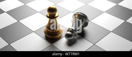 Chess Piece 3d Illustration Banner Of Pieces With A Fallen Pawn