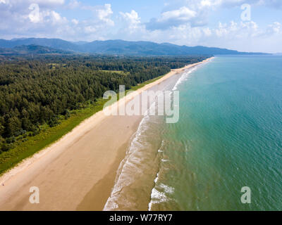 Aerial drone view of a beautiful, empty tropical sandy beach in Thailand (Memories Beach) Stock Photo