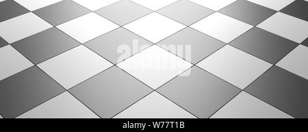 Chessboard background. Checkered interior floor tiles pattern, banner, empty template, high angle view. 3d illustration Stock Photo