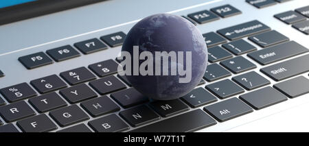 Internet global concept. Earth globe on computer keyboard background, banner. 3d illustration Stock Photo