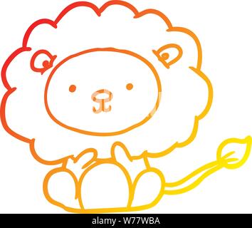 warm gradient line drawing of a cute lion Stock Vector