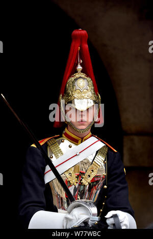 London, England, UK. Member of the Horseguards on duty outside Horse Guards Parade - Blues & Royals Stock Photo