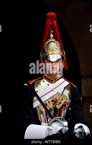 London, England, UK. Member of the Horseguards on duty outside Horse Guards Parade - Blues & Royals Stock Photo