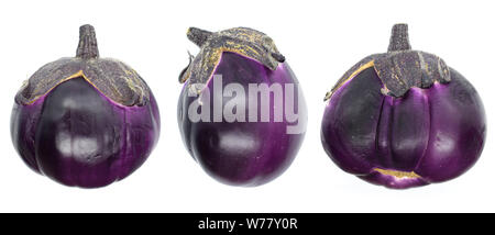 Eggplants Isolated with clipping path on a white background. Fresh eggplants close-up. Stock Photo