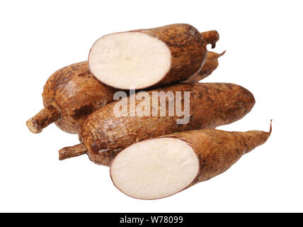 cutting and whole manioc (cassava) isolated on white background Stock Photo