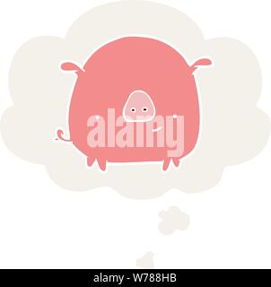 cartoon pig with thought bubble in retro style Stock Vector