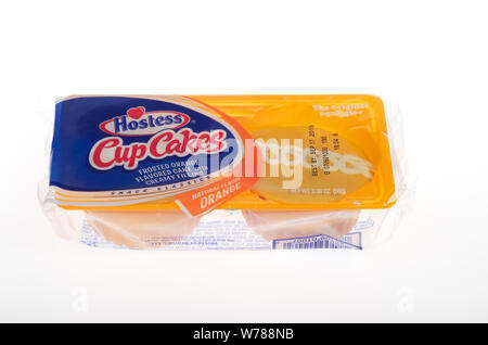 Hostess Orange frosted cupcakes in package Stock Photo