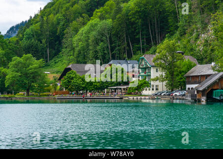 ST. GILGEN, AUSTRIA - JULY 11, 2019: Sankt Gilgen is a village in the north-western shore of the lake Wolfgangsee, in the Salzkammergut resort region. Stock Photo