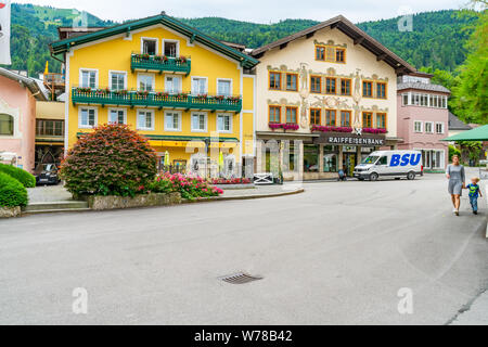 ST. GILGEN, AUSTRIA - JULY 11, 2019: Sankt Gilgen is a village in the north-western shore of the lake Wolfgangsee, in the Salzkammergut resort region. Stock Photo