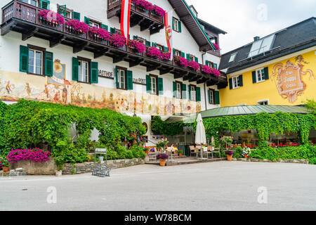 ST. GILGEN, AUSTRIA - JULY 11, 2019: Sankt Gilgen is a village in the north-western shore of the lake Wolfgangsee, in the Salzkammergut resort region. Stock Photo