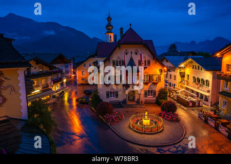 ST. GILGEN, AUSTRIA - JULY 11, 2019: The Rathaus (Town Hall) on Mozartplatz in the Town Centre of Sankt Gilgen village Stock Photo