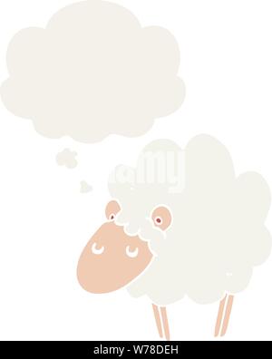 cartoon sheep with thought bubble in retro style Stock Vector