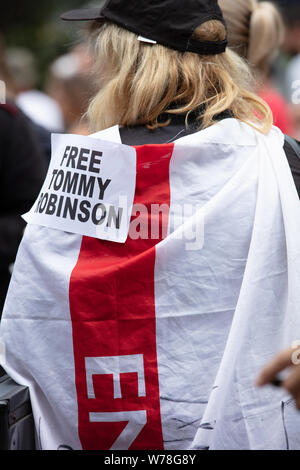 London, UK. 3rd August 2019. One of the Tommy Robinson supporters who hold a rally near Oxford Circus. Credit: Joe Kuis / Alamy News Stock Photo