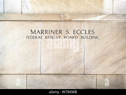 Exterior stone view of Marriner S. Eccles on Federal Reserve Board building. Stock Photo
