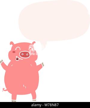cartoon pig with speech bubble in retro style Stock Vector