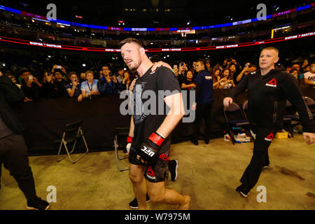 British mixed martial artist and actor Michael Bisping is pictured after being defeated by American mixed martial artist Kelvin Gastelum during the 20 Stock Photo