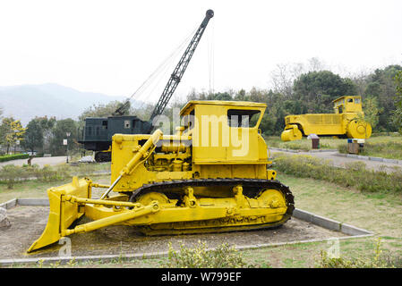 View of a statue of a drilling machinery at Huangshi National Mine Park in Huangshi city, central China's Hubei province, 21 November 2017. Stock Photo