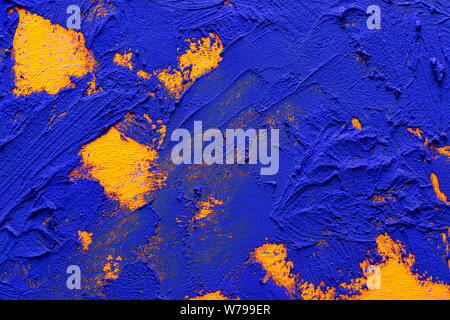 Abstract oil painting background. Background was painted with blue and orange oil color on canvas by hand. Stock Photo