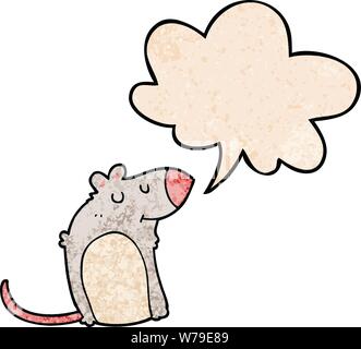 cartoon fat rat with speech bubble in retro texture style Stock Vector