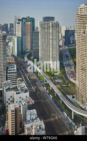 Skyscrapers, railways ans roads in the Tokyo city as seen from the WTC. Stock Photo