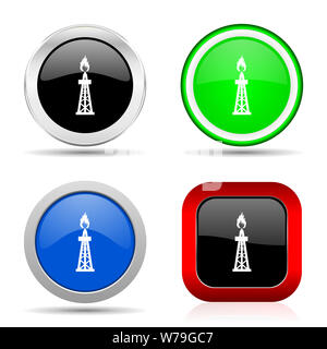 Gas red, blue, green and black web glossy icon set in 4 options Stock Photo