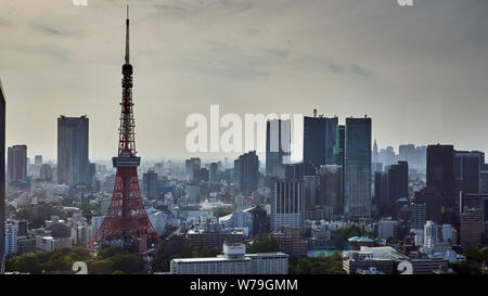 Tokyo city skyline and loads of skyscrapers plus the Tokyo tower as seen from the WTC. Stock Photo