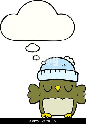 cute cartoon owl in hat with thought bubble Stock Vector