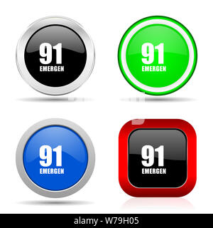 Number emergency 911 red, blue, green and black web glossy icon set in 4 options Stock Photo