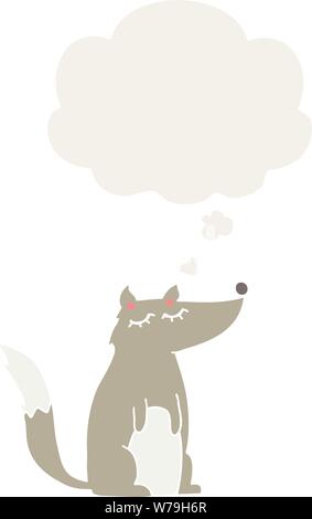 cartoon wolf with thought bubble in retro style Stock Vector