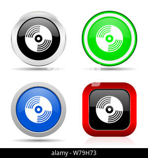 Vinyl music red, blue, green and black web glossy icon set in 4 options Stock Photo