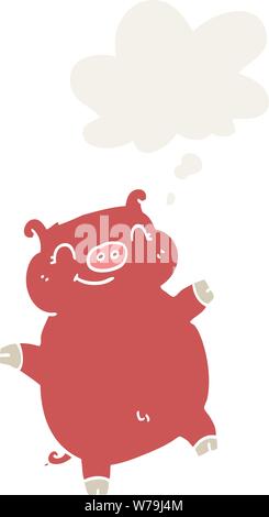 cartoon pig with thought bubble in retro style Stock Vector