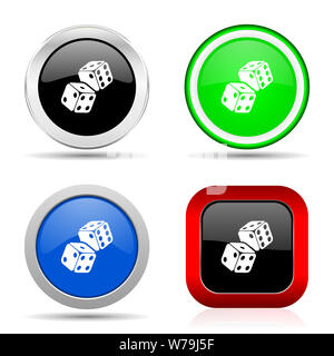 Dice, casino red, blue, green and black web glossy icon set in 4 options Stock Photo