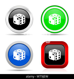 Dice, game, casino red, blue, green and black web glossy icon set in 4 options Stock Photo