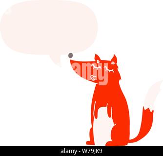 cartoon wolf with speech bubble in retro style Stock Vector