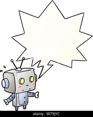 cute cartoon surprised robot with speech bubble in smooth gradient style Stock Vector