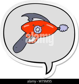cartoon ray gun with speech bubble sticker Stock Vector