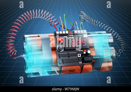 Visualization 3d cad model of TNT bomb explosive, military engineering concept. 3D rendering Stock Photo
