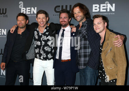 August 4, 2019, Beverly Hills, CA, USA: LOS ANGELES - AUG 4:  Misha Collins, Jensen Ackles, Stephen Amell, Jared Padalecki, Alexander Calvert at the  CW Summer TCA All-Star Party at the Beverly Hilton Hotel on August 4, 2019 in Beverly Hills, CA (Credit Image: © Kay Blake/ZUMA Wire) Stock Photo