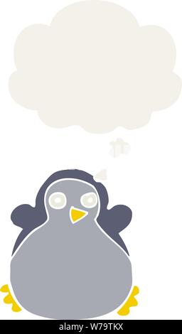 cartoon penguin with thought bubble in retro style Stock Vector