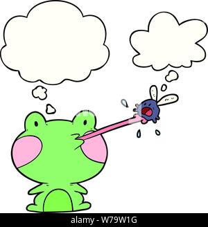 cartoon frog catching fly with thought bubble Stock Vector
