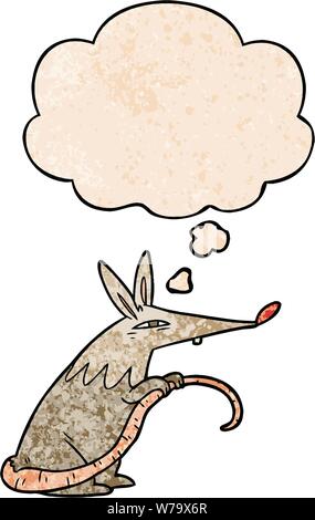 cartoon rat with thought bubble in grunge texture style Stock Vector
