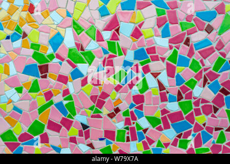 Colorful pastel vivid colour and various geometric shape and size of mosaic tile with random pattern. Stock Photo